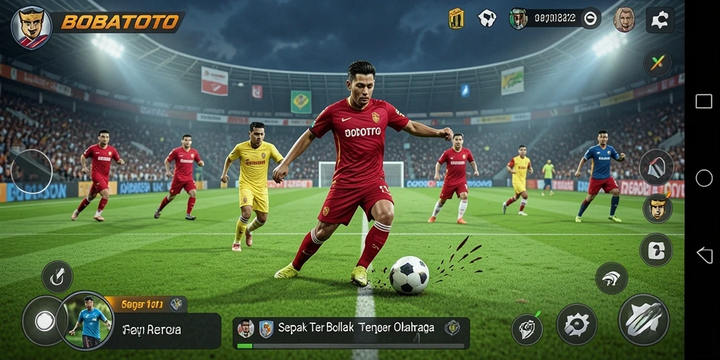 Tangkapan layar BOBATOTO menampilkan aksi sepak bola seru di lapangan.