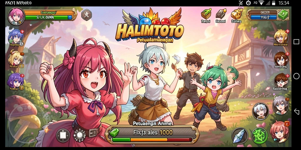 Tampilan seru dari gameplay HALIMTOTO yang penuh warna dan karakter anime.