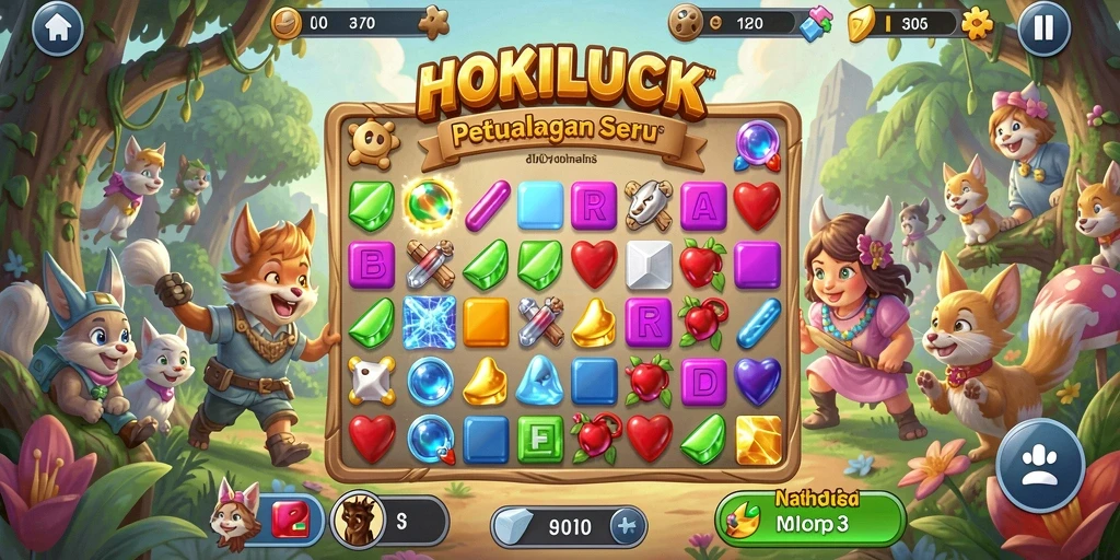Gameplay menarik HOKILUCK dalam aksi Match-3 yang seru.