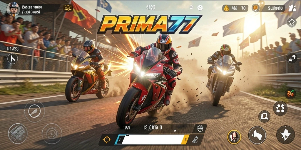 Gameplay balapan motor yang seru dan mendebarkan di PRIMA77.