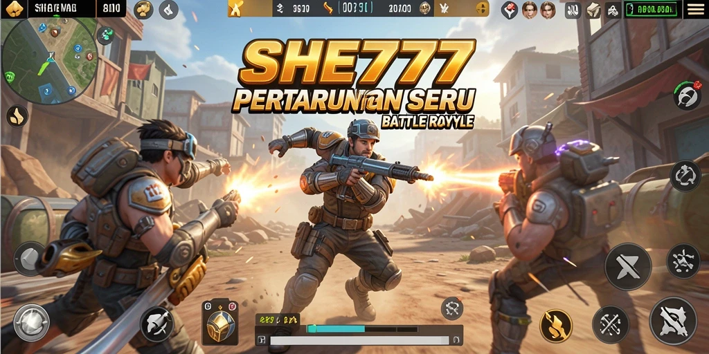 Gameplay seru di SHE777 dengan pertarungan intens Battle Royale.