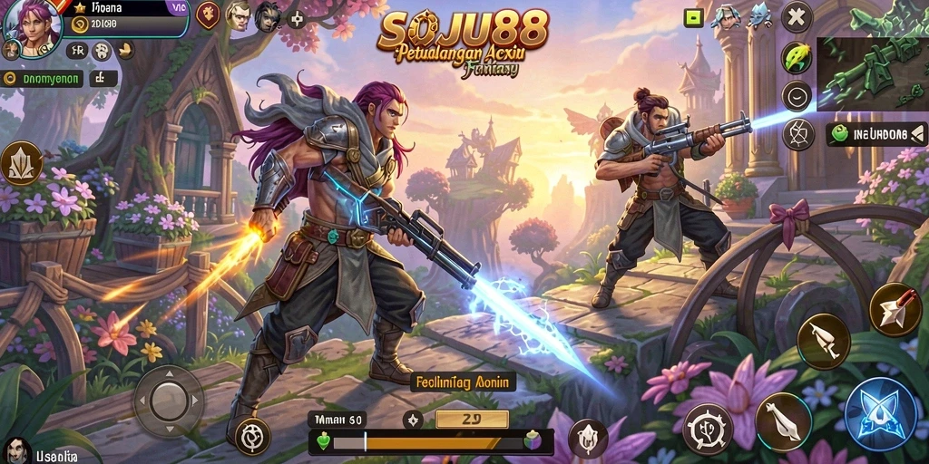 Screenshot menunjukkan aksi seru dalam permainan ARPG SOJU88.