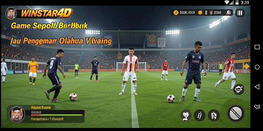 Tampilan gameplay menarik dari WINSTAR4D dengan aksi sepak bola yang seru.