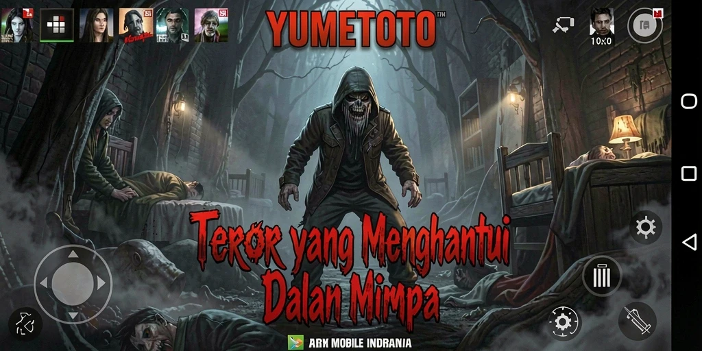 Screenshot gameplay YUMETOTO yang menggambarkan suasana menyeramkan.
